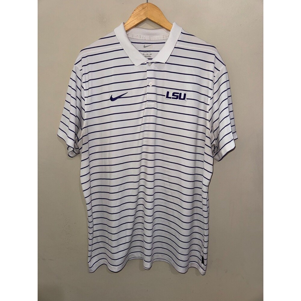 2XL Nike LSU Tigers Team Issued On-Field Dri-FIT Coach Striped Golf Polo Shirt